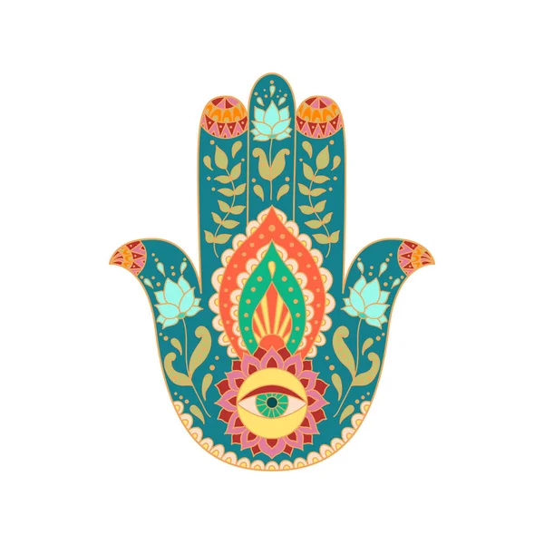 Indiase hand getrokken hamsa hand. — Stockvector