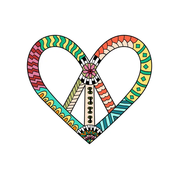 Hippie símbolo de paz vintage en estilo zentangle. Entrada del Pacífico — Vector de stock