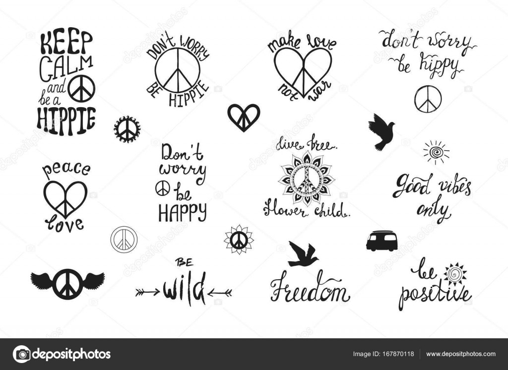 Conjunto vetorial de frases caligráficas desenhadas à mão. Tipografia hippie  Vetor de ©maroshka 167870118, image size:1600x1167