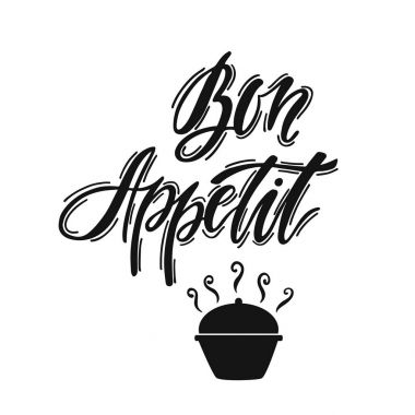 Afiyet olsun. Çizilmiş tipografi yazdırılabilir sanat el. 