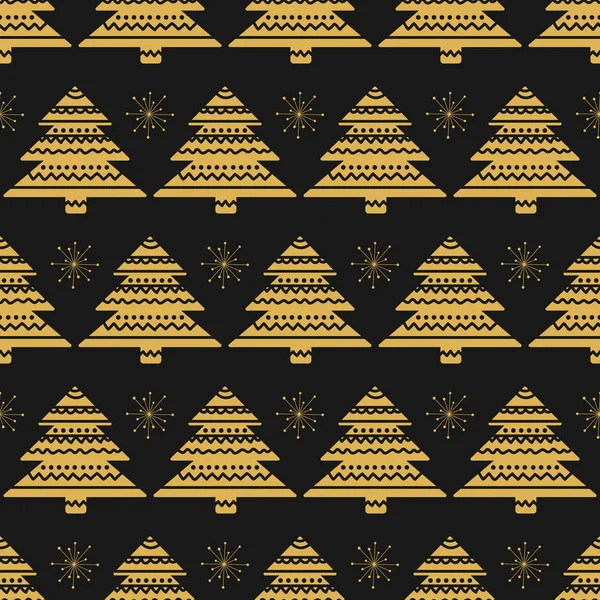 Fondo navideño con árboles ornamentales. Patrón de vacaciones monocromo sin costura . — Vector de stock