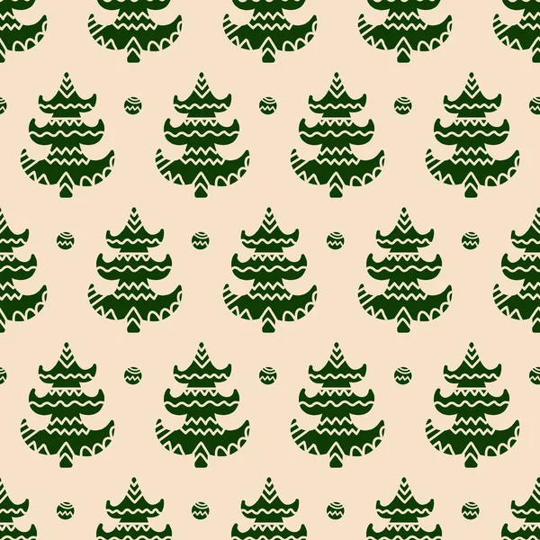 Weihnachten Hintergrund mit Zierbäumen. Urlaub monochromes nahtloses Muster. — Stockvektor