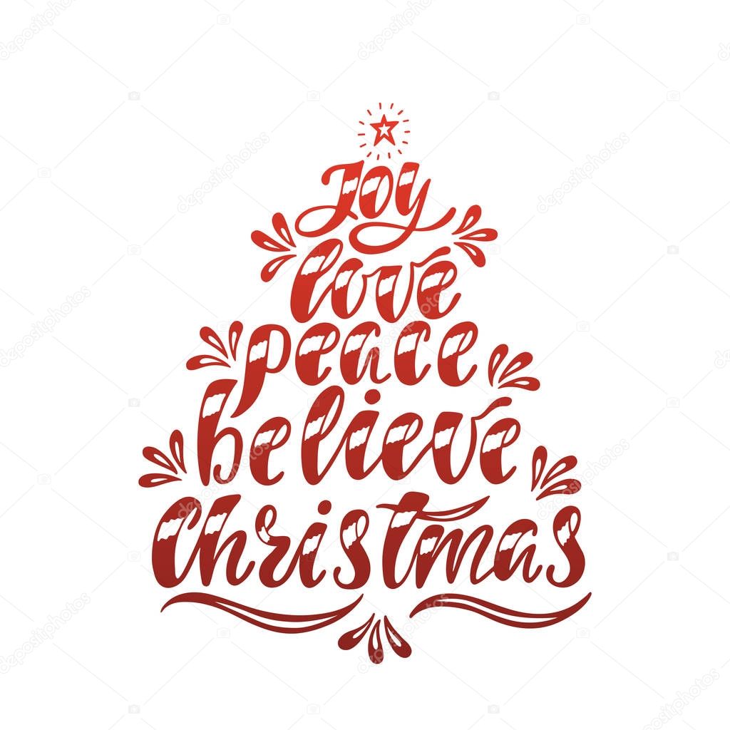 Download Joy Love Peace Believe Christmas. Hand drawn calligraphy ...