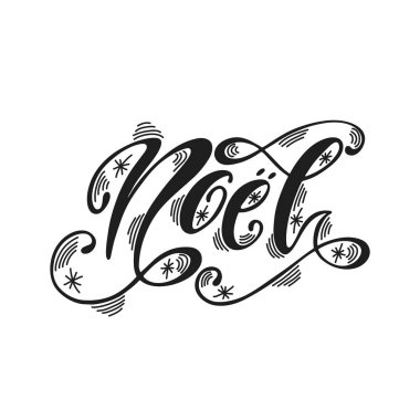 Noel. Elle çizilmiş hat metin. Tatil tipografi tasarımı. Siyah ve beyaz Noel tebrik kartı.