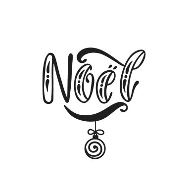 Noel. Elle çizilmiş hat metin. Tatil tipografi tasarımı. Siyah ve beyaz Noel tebrik kartı.