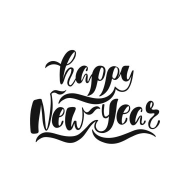 Yeni Yılınız Kutlu Olsun. Elle çizilmiş hat metin. Tatil tipografi tasarımı. Siyah ve beyaz Noel tebrik kartı.