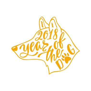 2018 - köpek yılı. Çin işaret zodyak grafik tasarım. Tipografi tasarım el çekilmiş. 