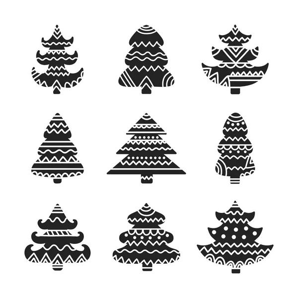 Conjunto de árboles PriNavidad. Vacaciones en blanco y negro diseño tribal elements.nt — Vector de stock