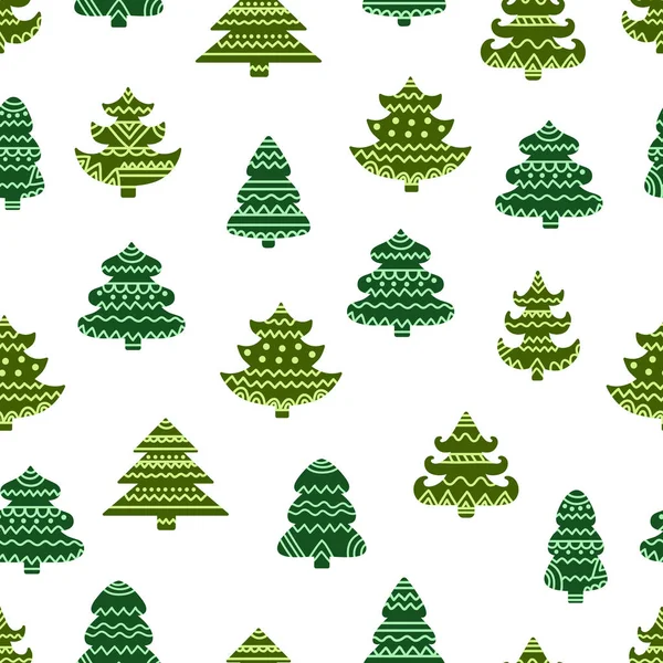 Fondo navideño con árboles ornamentales. Patrón sin costura de vacaciones . — Vector de stock