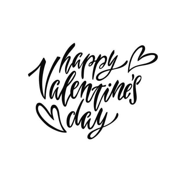 Feliz día de San Valentín. Frase romántica manuscrita sobre el amor con corazones. Letras dibujadas a mano para el diseño del día de San Valentín, tarjetas de felicitación, carteles e impresiones. Ilustración vectorial — Vector de stock