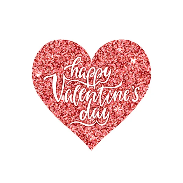 Feliz día de San Valentín. Frase manuscrita sobre el corazón rojo brillante. Plantilla decorativa chispa. Diseño del día de San Valentín . — Vector de stock