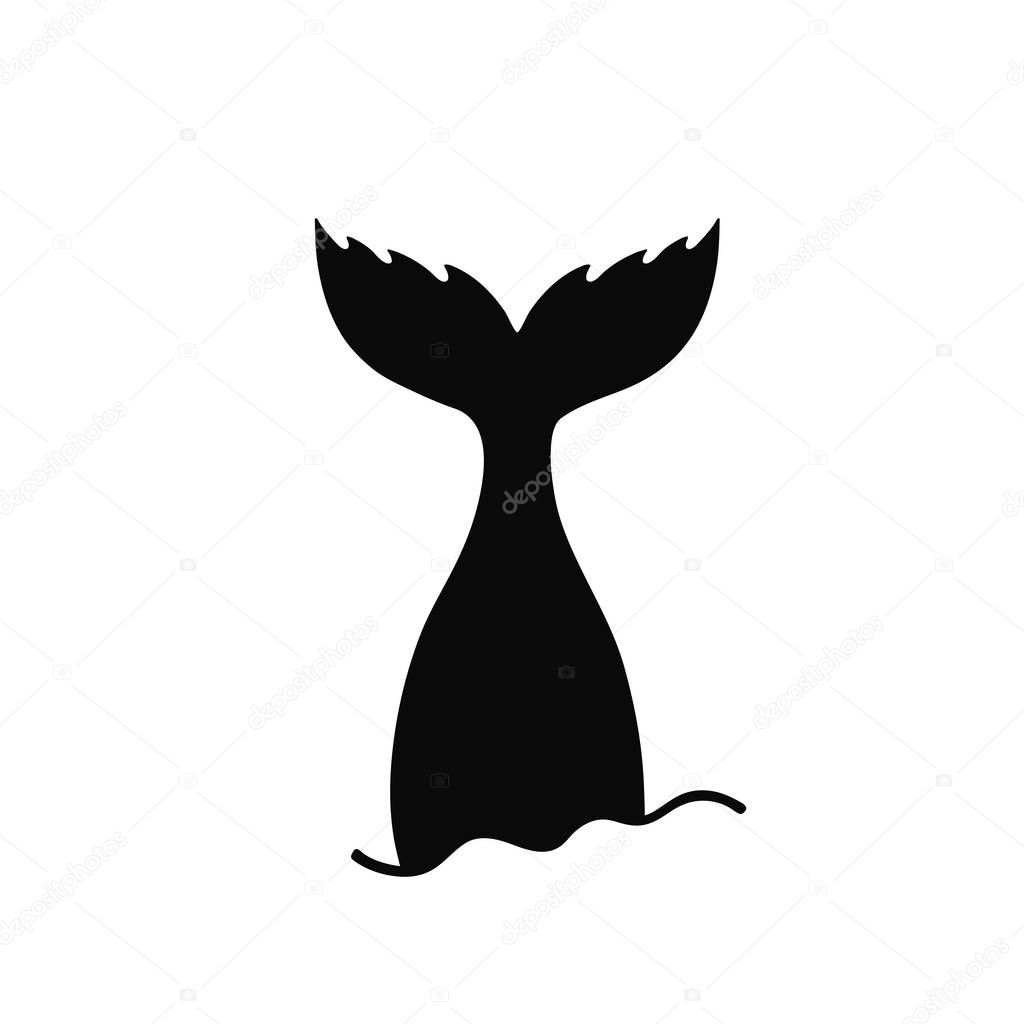Hand drawn silhouette of mermaid's tail. Vector icon isolated on white background.
