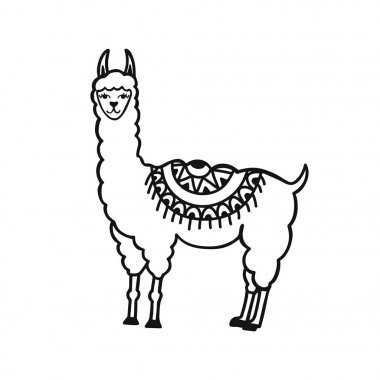 El şirin küçük lama çekilmiş. Çizgi film vektör çizim doodle