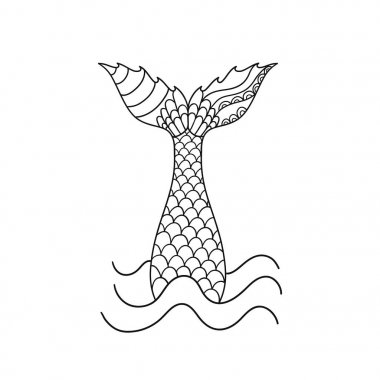 El süs mermaid kuyruk çekilmiş. Beyaz arka plan üzerinde izole vektör çizim.