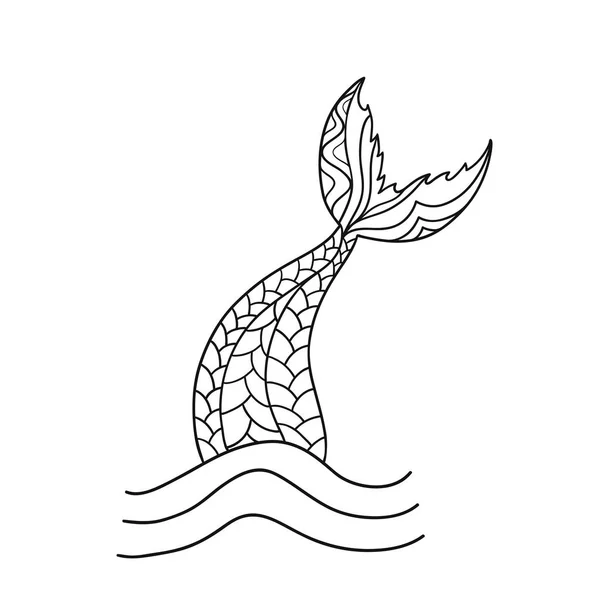 Cauda de sereia ornamental desenhada à mão. Ilustração vetorial — Vetor de Stock