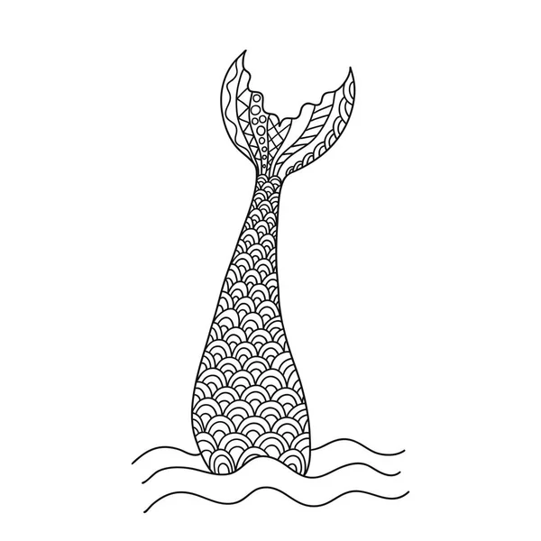 Coda di sirena ornamentale disegnata a mano. Illustrazione vettoriale — Vettoriale Stock