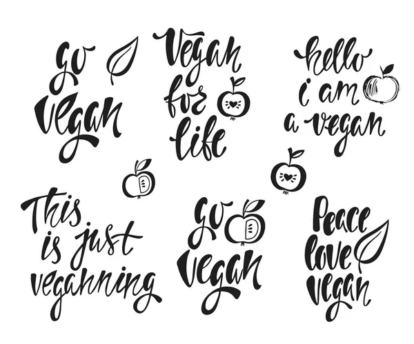 Vegan. Conjunto vetorial de frases com letras desenhadas à mão, design de alimentos . — Vetor de Stock