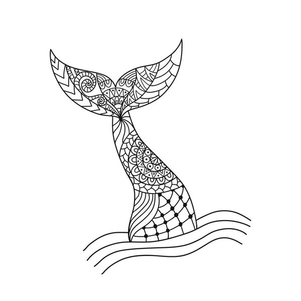 Cola de sirena ornamental dibujada a mano. Ilustración vectorial aislada sobre fondo blanco . — Archivo Imágenes Vectoriales