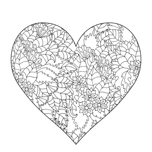 Corazón de flor dibujado a mano para adultos anti estrés . — Vector de stock