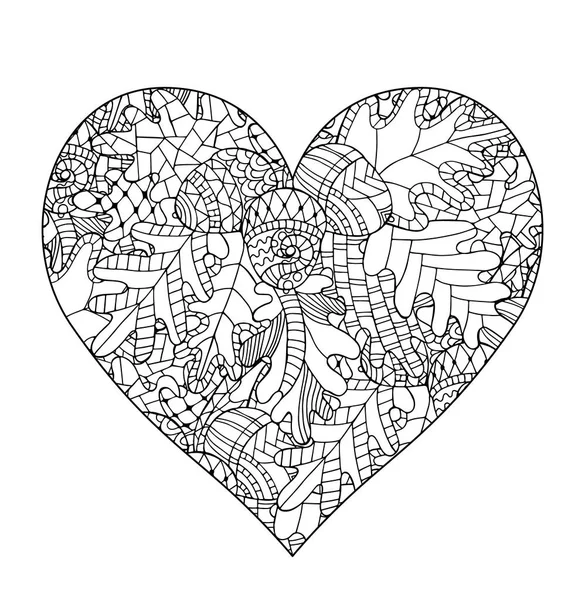 Corazón de flor dibujado a mano para adultos anti estrés . — Vector de stock