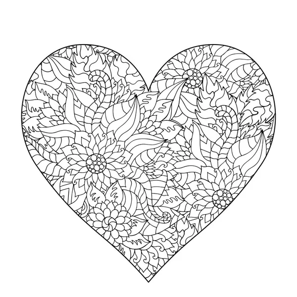 Coeur de fleur dessiné à la main pour adulte anti stress . — Image vectorielle