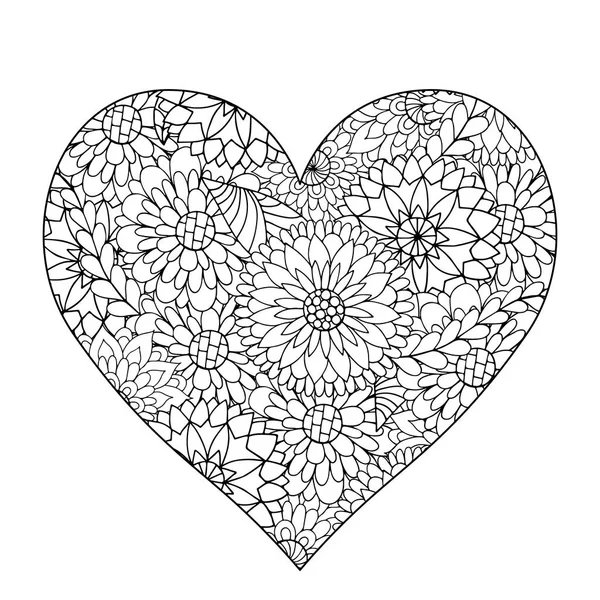 Ručně kreslenou květinové srdce pro dospělé anti stres. — Stockový vektor