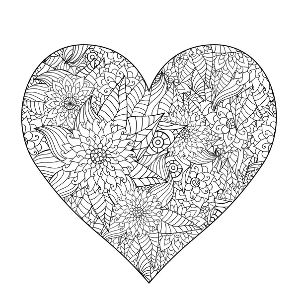 Coração de flor desenhado à mão para adulto anti stress . —  Vetores de Stock