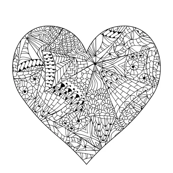 Corazón adornado dibujado a mano para adultos anti estrés . — Vector de stock