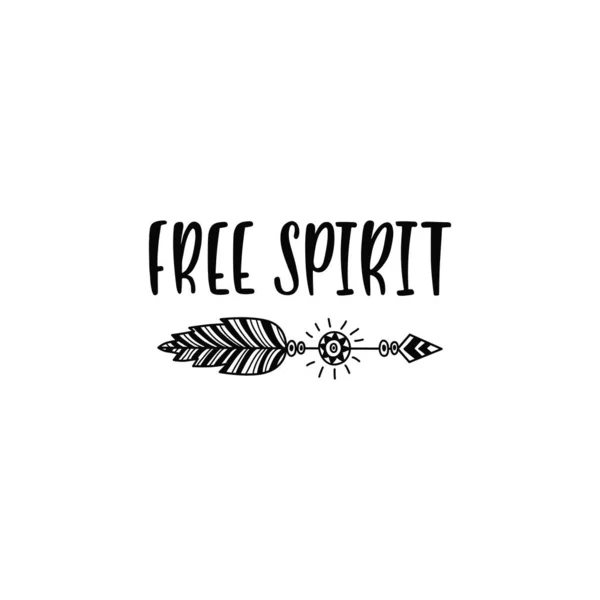 Inspirational vector lettering phrase: Free spirit. Hand drawn kid poster with arrow. — Stock Vector