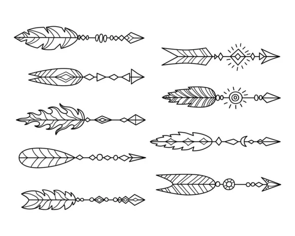 Set of hand drawn boho arrows. Vector illustration isolated on white background. — Stock Vector