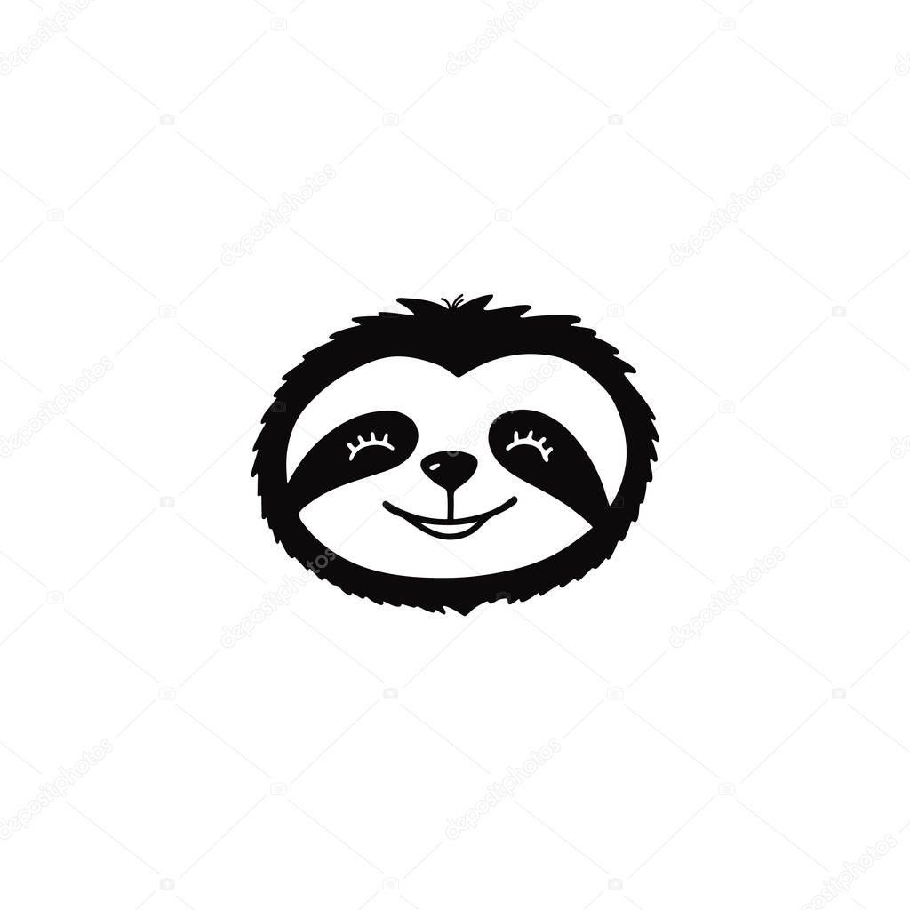 Doodle sloth bear face for print design, poster, t-shirt. Cute cartoon character. Sketch tropical animal. Hand drawn vector illustration isolated on white background.