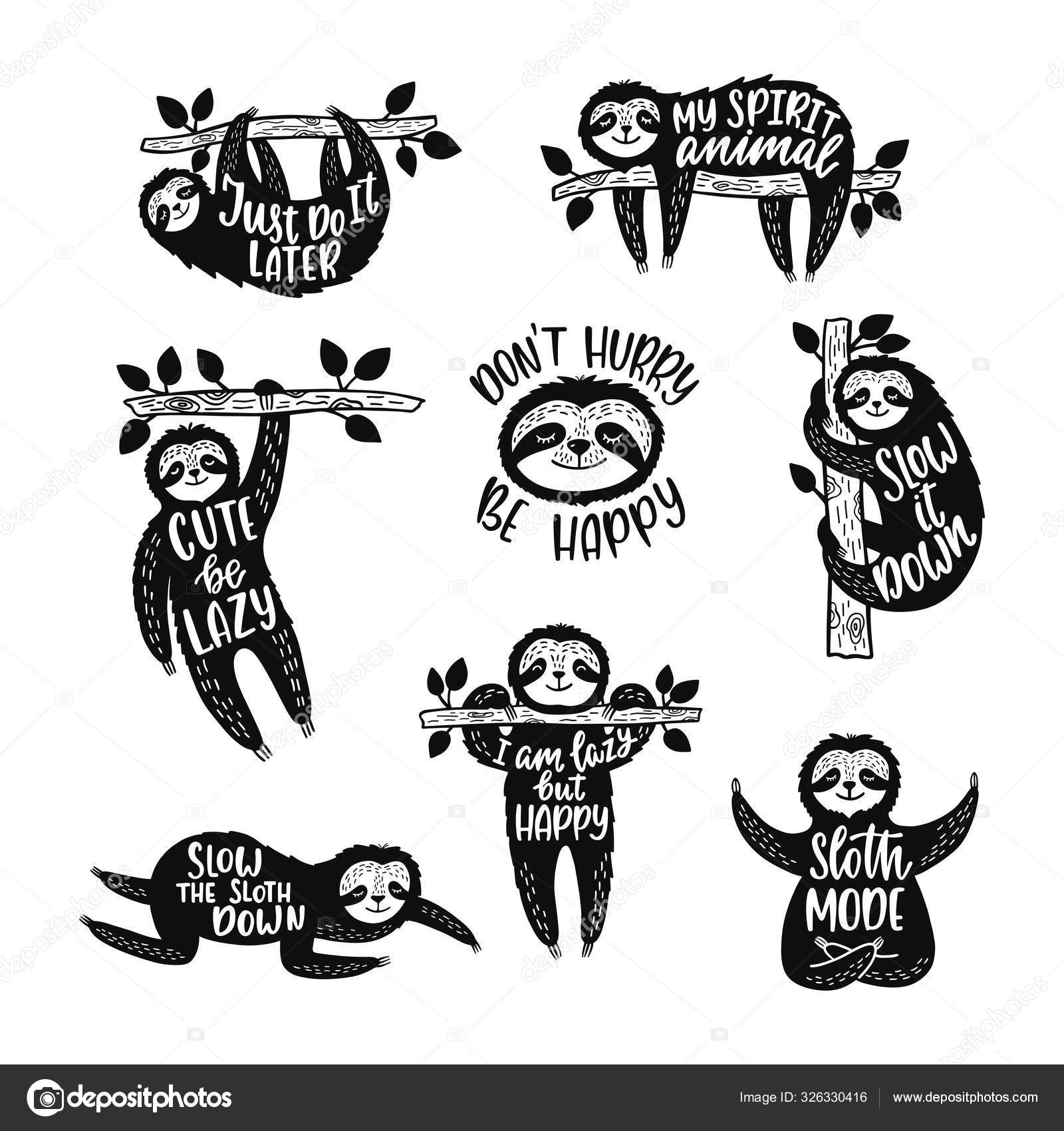 Set of sketch cartoon slothes with inspirational quotes. Hand drawn cute doodle vector illustrations. Stock Vector Image by ©maroshka #326330416 Set of sketch cartoon slothes with inspirational quotes. Hand drawn cute doodle vector illustrations. Stock Vector Image by ©maroshka #326330416