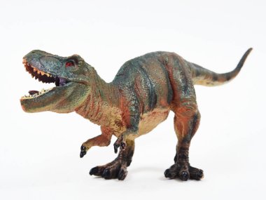 Tyrannosaur plastik oyuncağı beyaza izole edilmiş.