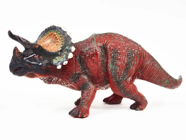 Dinosaur triceratops rubber toy isolated on white — Stock Photo, Image
