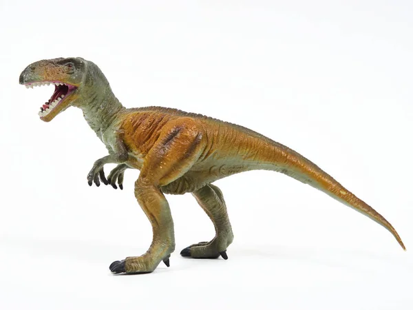 Tyrannosaur plastik oyuncağı beyaza izole edilmiş.