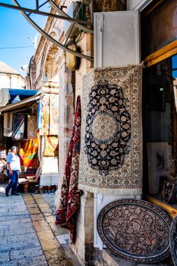 Carpet store at Street market bazaar in old Jerusalem,