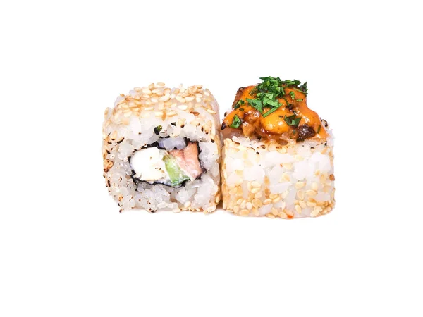 Pair Baked Nikado Sushi Rolls Isolated White — Stock Photo, Image