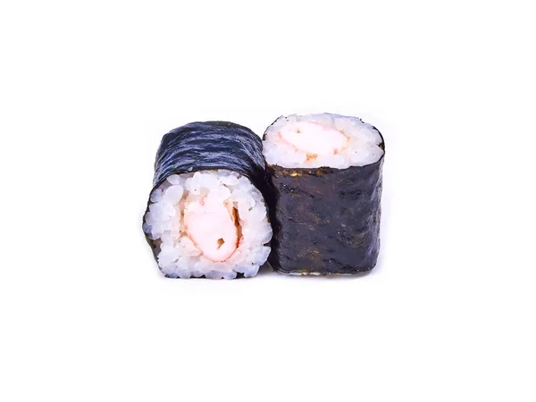 Coppia Rotoli Sushi Ebi Maki Isolati Bianco — Foto Stock