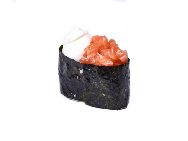 Gunkan Philadepphia Sushi Rolki Izolowane Białym — Zdjęcie stockowe