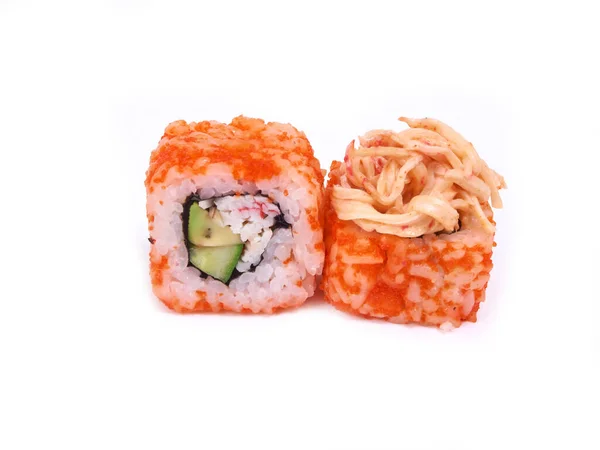 Egy Pár Fehér Színű Ovara Sushi Tekercs — Stock Fotó