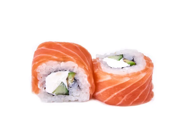 Pair Philadelphia Sushi Rolls Isolated White — Stock Photo, Image