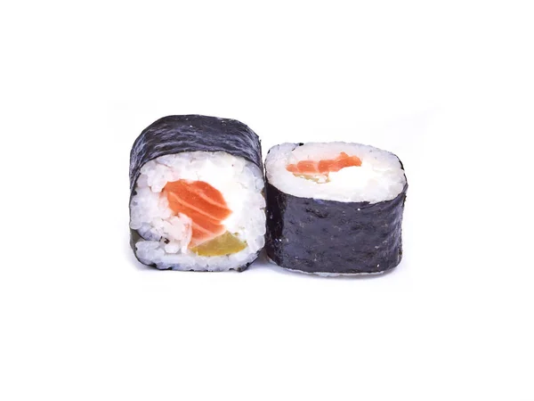 Par Rolos Teishoku Sushi Isolados Branco — Fotografia de Stock