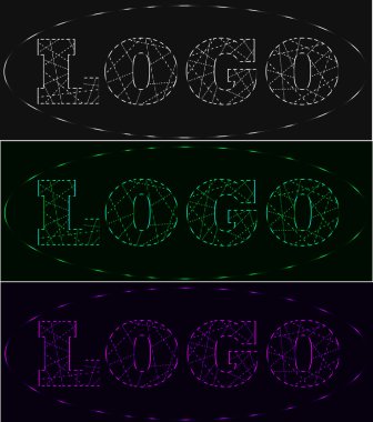 Neon logo koymak, gri, yeşil, mor tonları lazer ışınları