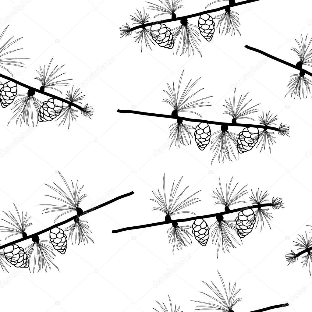 Larch branches, tamarack seamless vector wallpaper, transparent background.