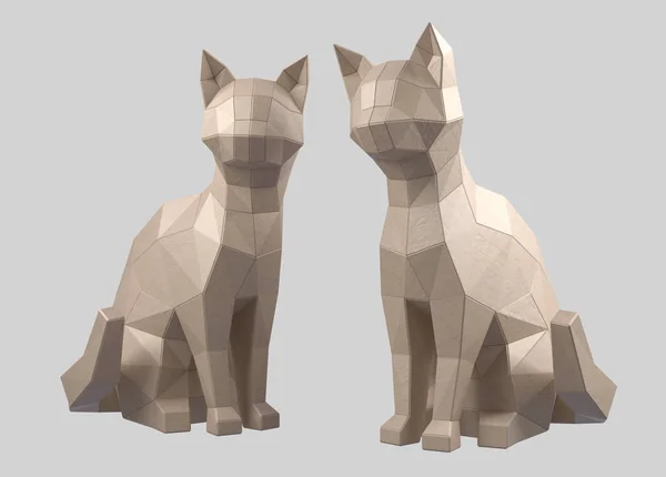 Düşük Poli kağıt karton - 3d Rendered illüstrasyon kedi