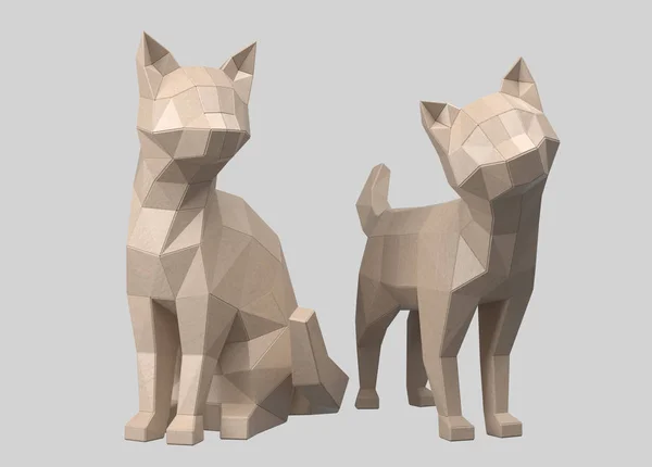 Düşük Poli kağıt karton - 3d Rendered illüstrasyon kedi