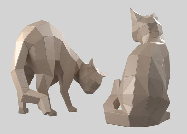 Düşük Poli kağıt karton - 3d Rendered illüstrasyon kedi