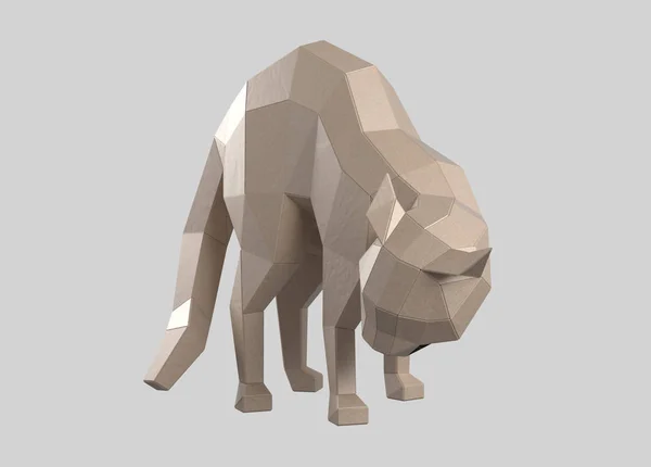 Düşük Poli kağıt karton - 3d Rendered illüstrasyon kedi
