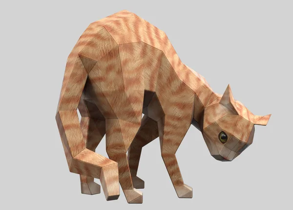 Düşük Poli kağıt karton - 3d Rendered illüstrasyon kedi
