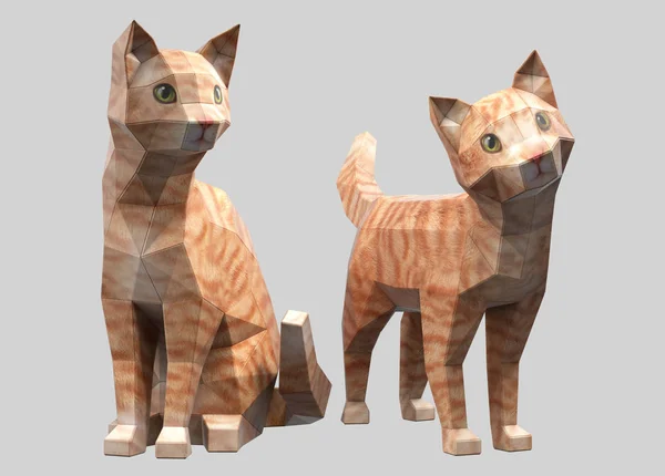 Düşük Poli kağıt karton - 3d Rendered illüstrasyon kedi